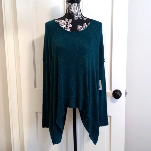 🆕️ 🌬Free People🌬 - Deep Teal Shadow Hacci Oversize Open Back Sweater Top - Picture 2 of 14